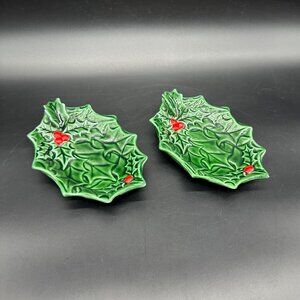 Vintage Trinket Dishes Ashtrays Lefton Holly Berry 1970s Christmas Decor Green